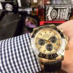Rolex Daytona Gold Dial Black Rubber Strap Watch New Replica